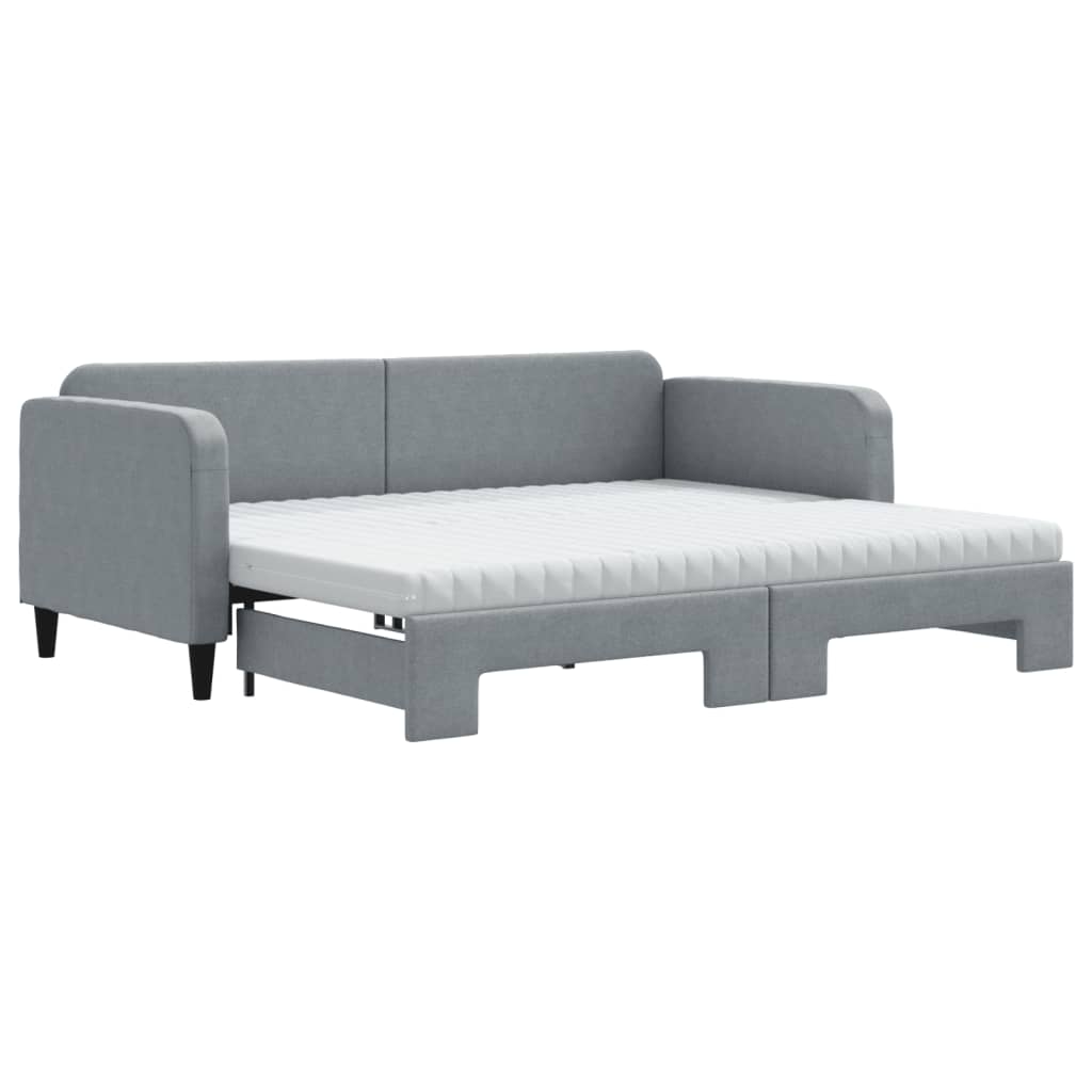 Pat de zi cu extensie și saltele, gri deschis 90x200 cm textil GartenMobel Dekor