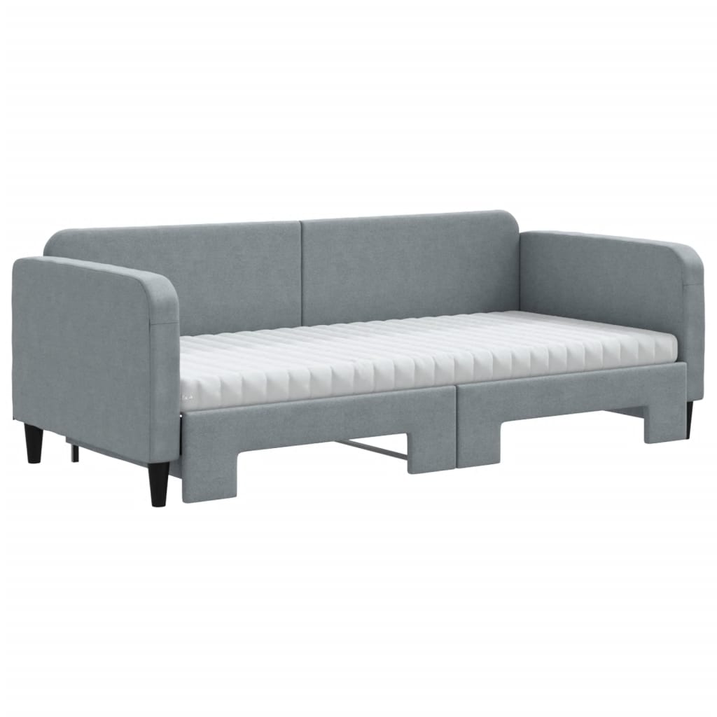 Pat de zi cu extensie și saltele, gri deschis 90x200 cm textil GartenMobel Dekor