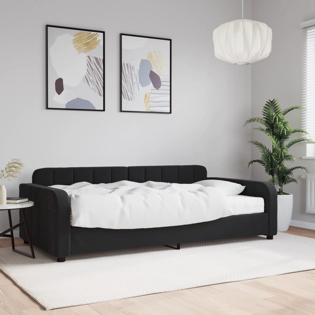 Pat de zi cu saltea, negru, 100x200 cm, catifea GartenMobel Dekor