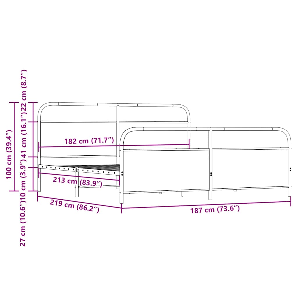 Cadru de pat metalic fără saltea, stejar fumuriu, 183x213 cm GartenMobel Dekor