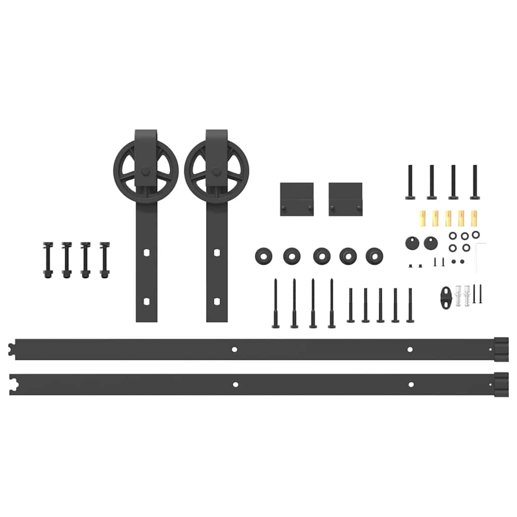 Set feronerie pentru ușă glisantă, negru, 183 cm, oțel GartenMobel Dekor
