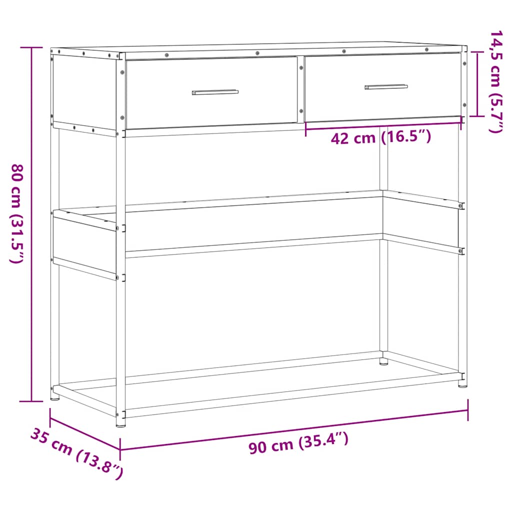 Măsuță consolă, gri sonoma, 90x35x80 cm, lemn prelucrat GartenMobel Dekor