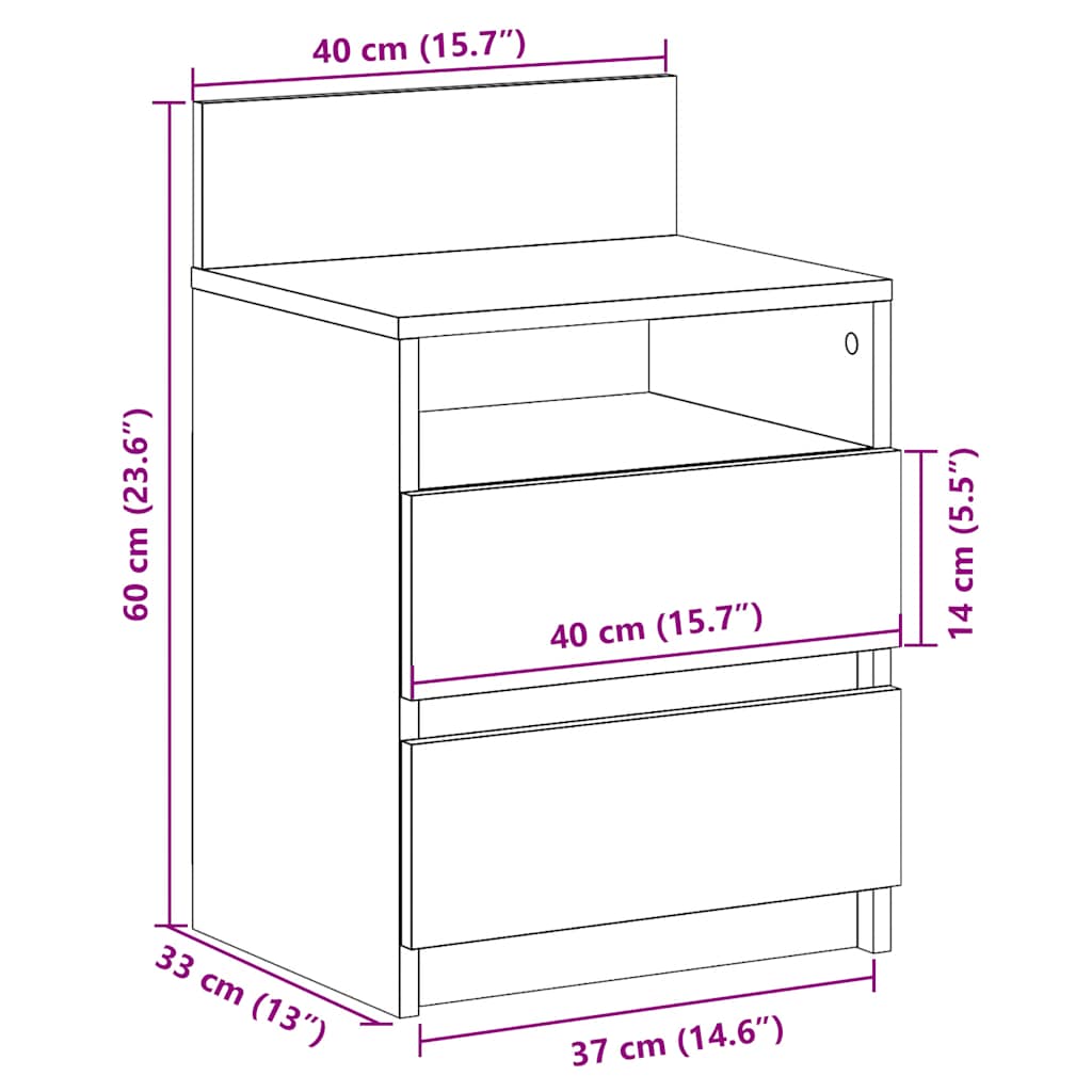 Noptiera cu 2 sertare alb 40x33x60 cm GartenMobel Dekor
