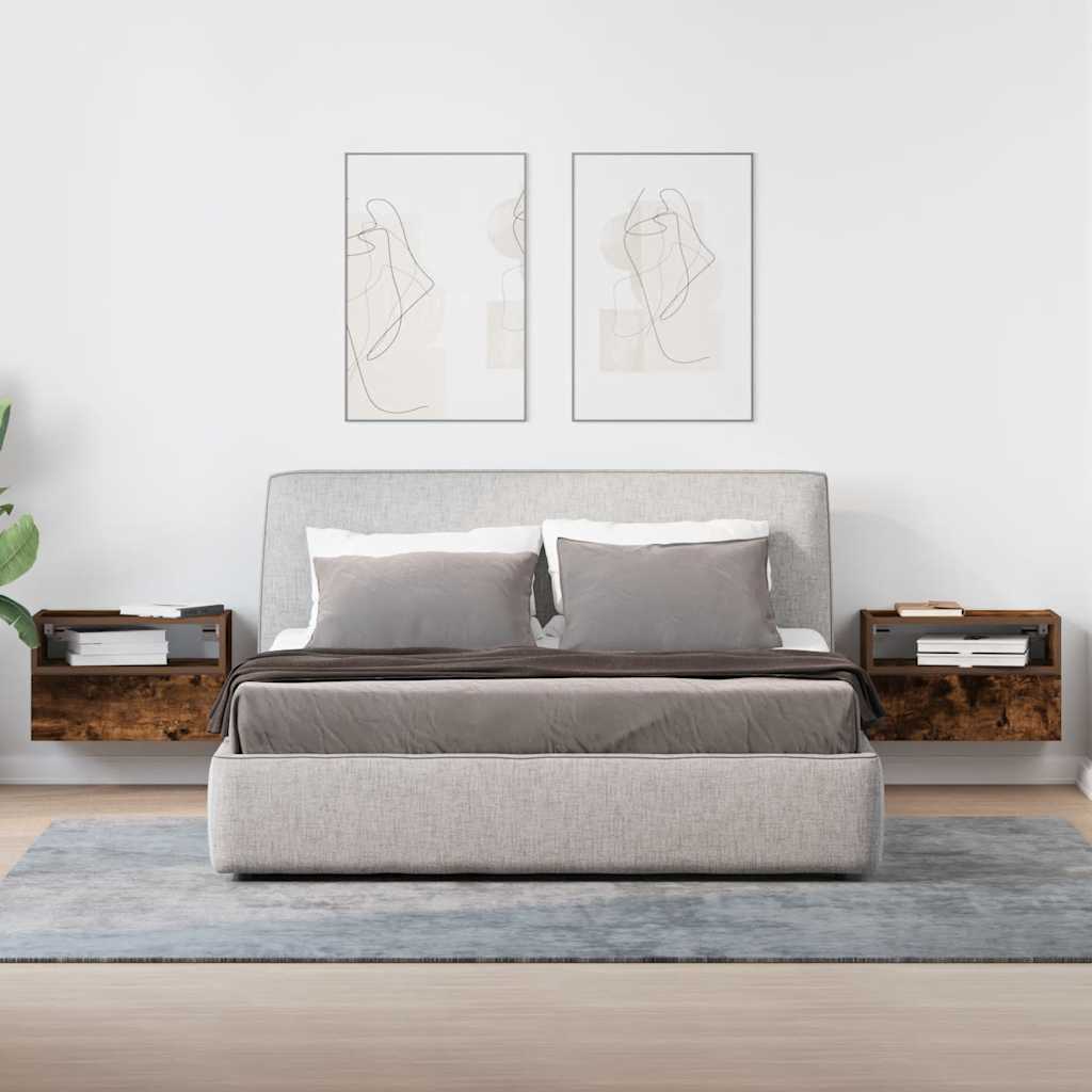 Noptiere de perete, 2 buc., stejar fumuriu, 45x26x28,5 cm GartenMobel Dekor