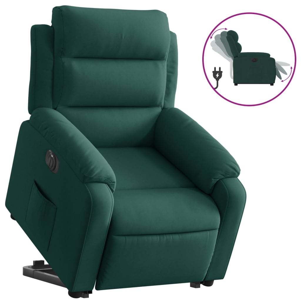 Fotoliu electric rabatabil cu ridicare, verde închis, catifea GartenMobel Dekor