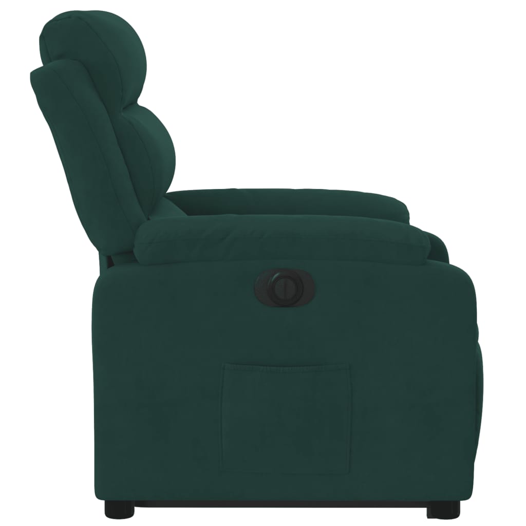 Fotoliu electric rabatabil cu ridicare, verde închis, catifea GartenMobel Dekor