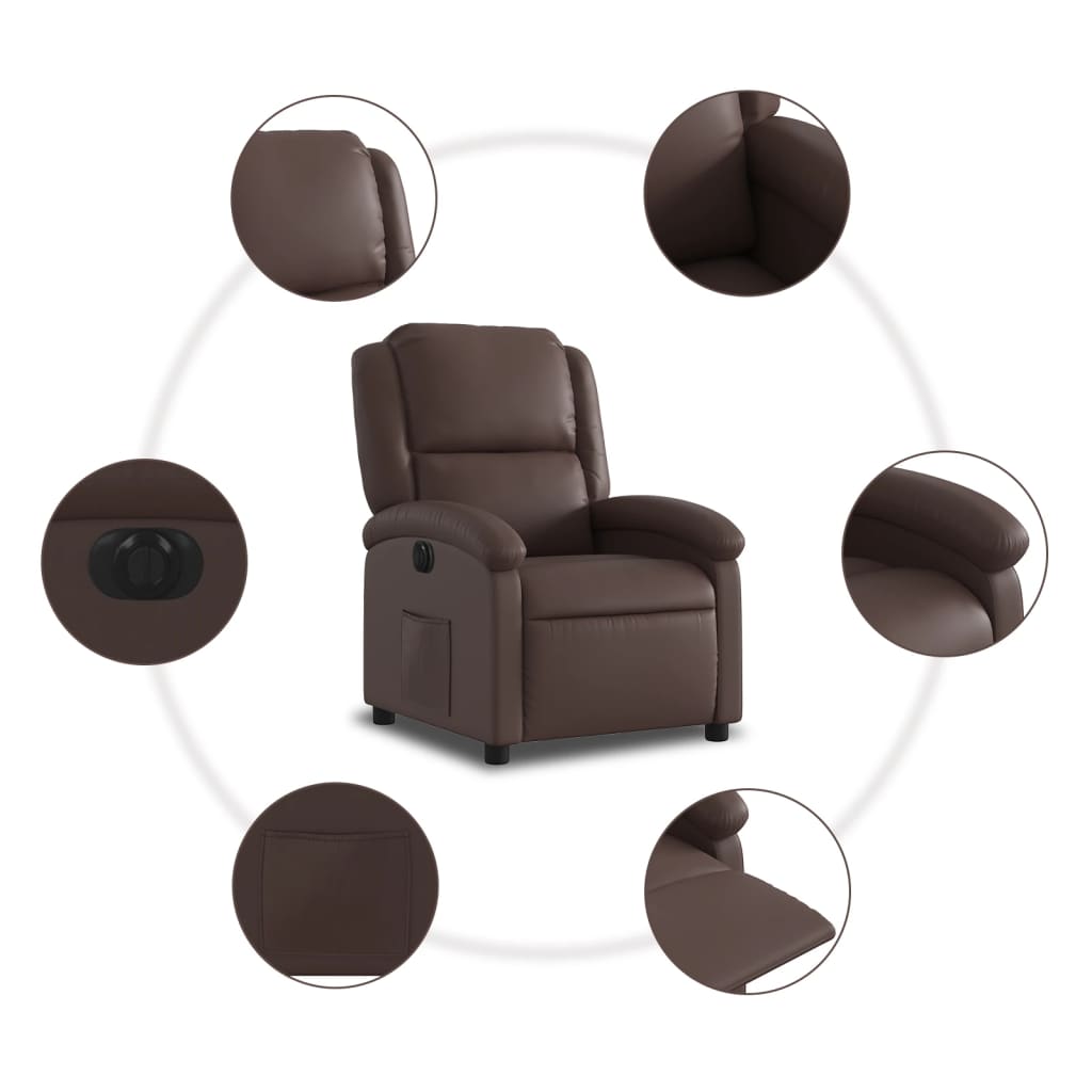 Fotoliu rabatabil electric, maro, piele ecologică GartenMobel Dekor