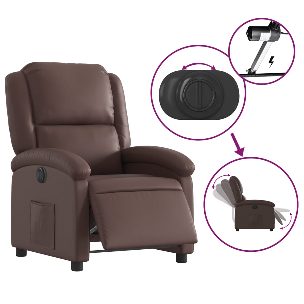 Fotoliu rabatabil electric, maro, piele ecologică GartenMobel Dekor