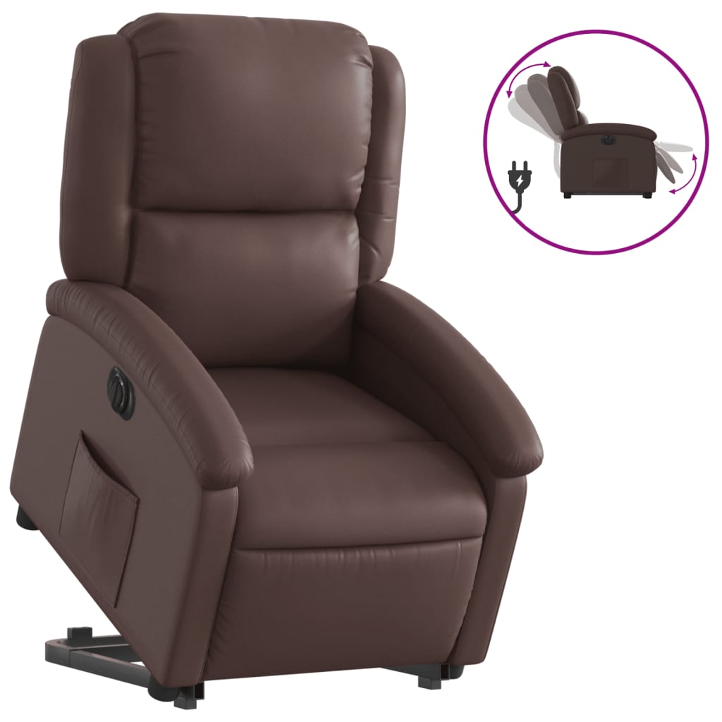 Fotoliu rabatabil electric cu ridicare, maro, piele ecologică GartenMobel Dekor