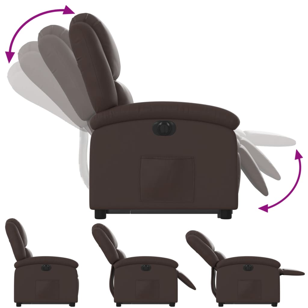 Fotoliu rabatabil electric cu ridicare, maro, piele ecologică GartenMobel Dekor