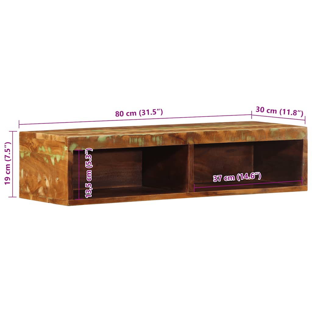 Dulap TV montat pe perete 80x30x19 cm, lemn masiv de mango brut GartenMobel Dekor