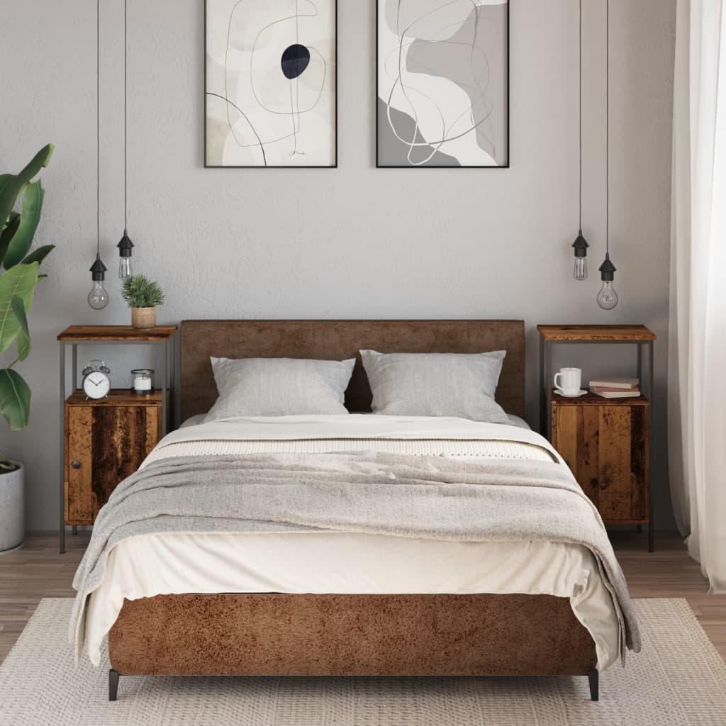 Noptiere, 2 buc, lemn învechit, 41x31x80 cm, lemn prelucrat GartenMobel Dekor