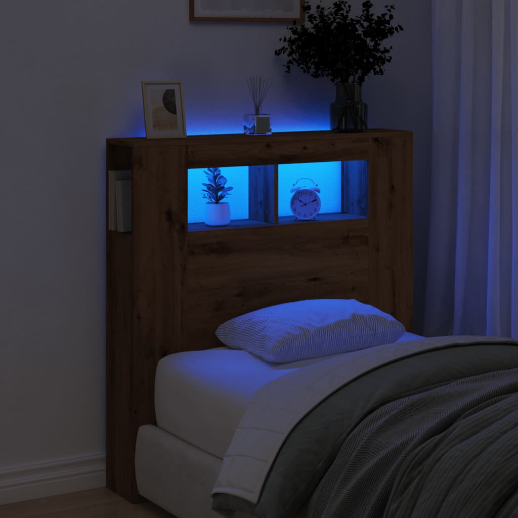 Tăblie de pat cu LED, stejar artizanal, 100x18,5x103,5 cm, lemn GartenMobel Dekor