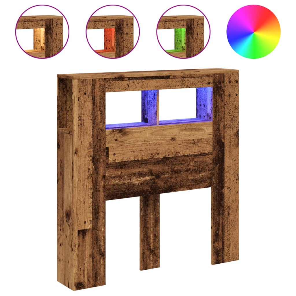 Tăblie pat cu LED lemn vechi 100x18,5x103,5 cm lemn prelucrat GartenMobel Dekor