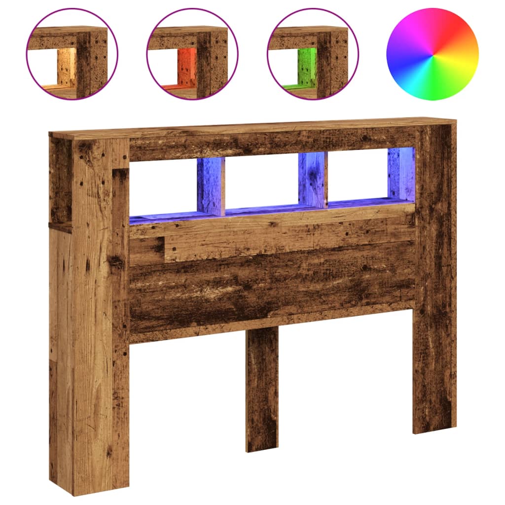 Tăblie pat cu LED lemn vechi 140x18,5x103,5 cm lemn prelucrat GartenMobel Dekor