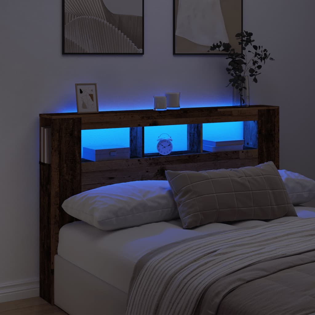 Tăblie pat cu LED lemn vechi 160x18,5x103,5 cm lemn prelucrat GartenMobel Dekor