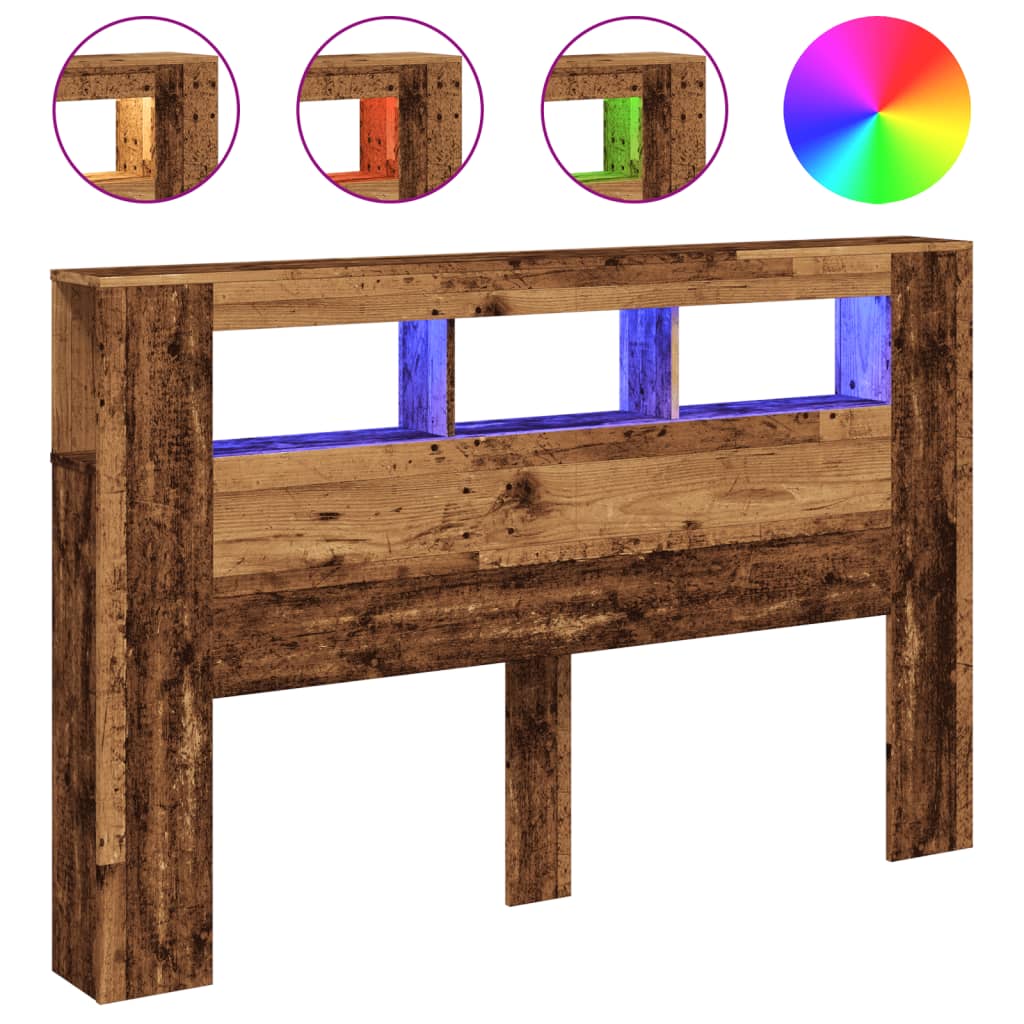 Tăblie pat cu LED lemn vechi 160x18,5x103,5 cm lemn prelucrat GartenMobel Dekor