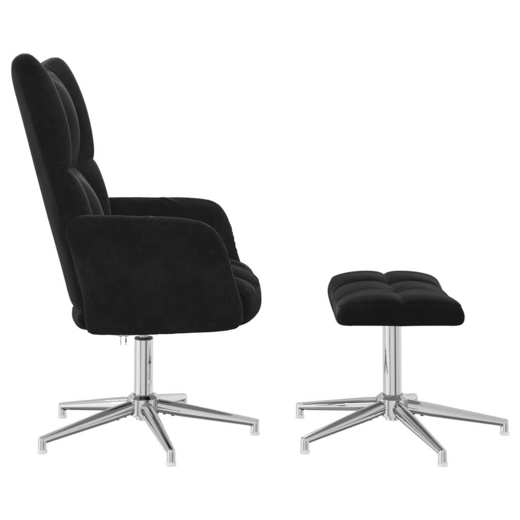 Scaun de relaxare cu taburet, negru, catifea GartenMobel Dekor