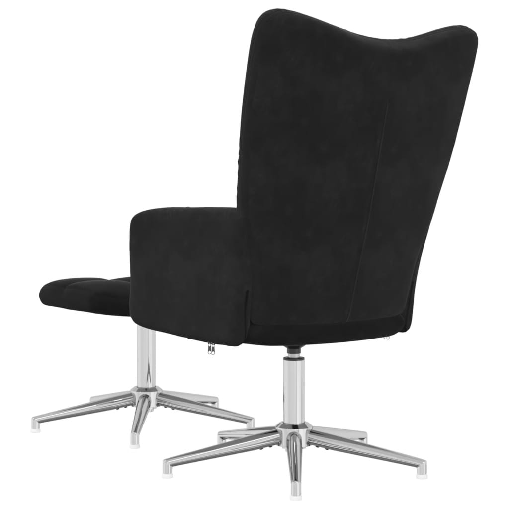 Scaun de relaxare cu taburet, negru, catifea GartenMobel Dekor