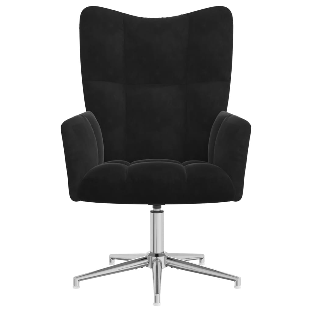 Scaun de relaxare cu taburet, negru, catifea GartenMobel Dekor