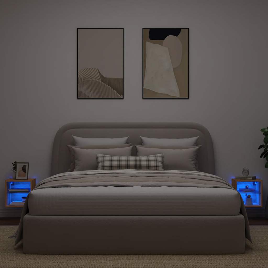 Comode TV cu lumini LED, 2 buc. Stejar artizanal 30x28,5x30 cm GartenMobel Dekor
