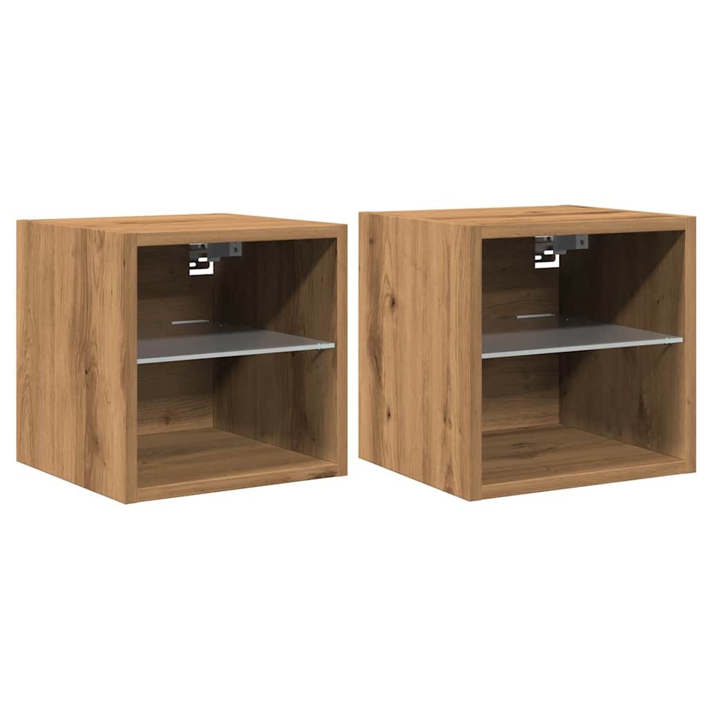 Comode TV cu lumini LED, 2 buc. Stejar artizanal 30x28,5x30 cm GartenMobel Dekor