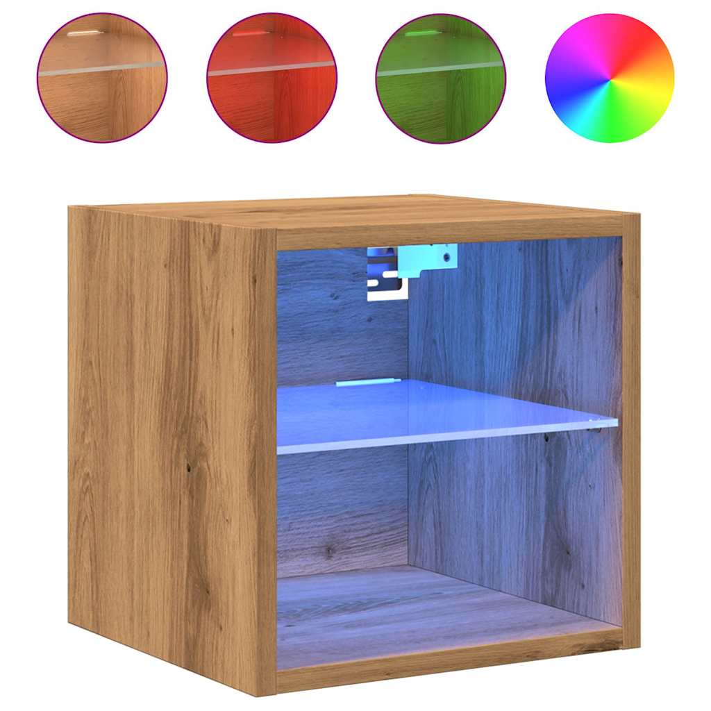 Comode TV cu lumini LED, 2 buc. Stejar artizanal 30x28,5x30 cm GartenMobel Dekor