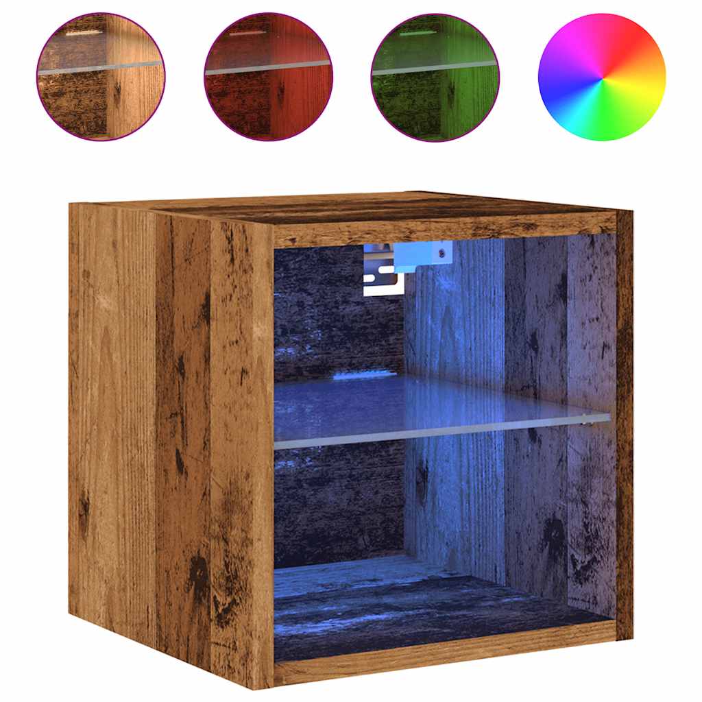 Comode TV perete cu lumini LED 2 buc. lemn vechi 30x28,5x30 cm GartenMobel Dekor