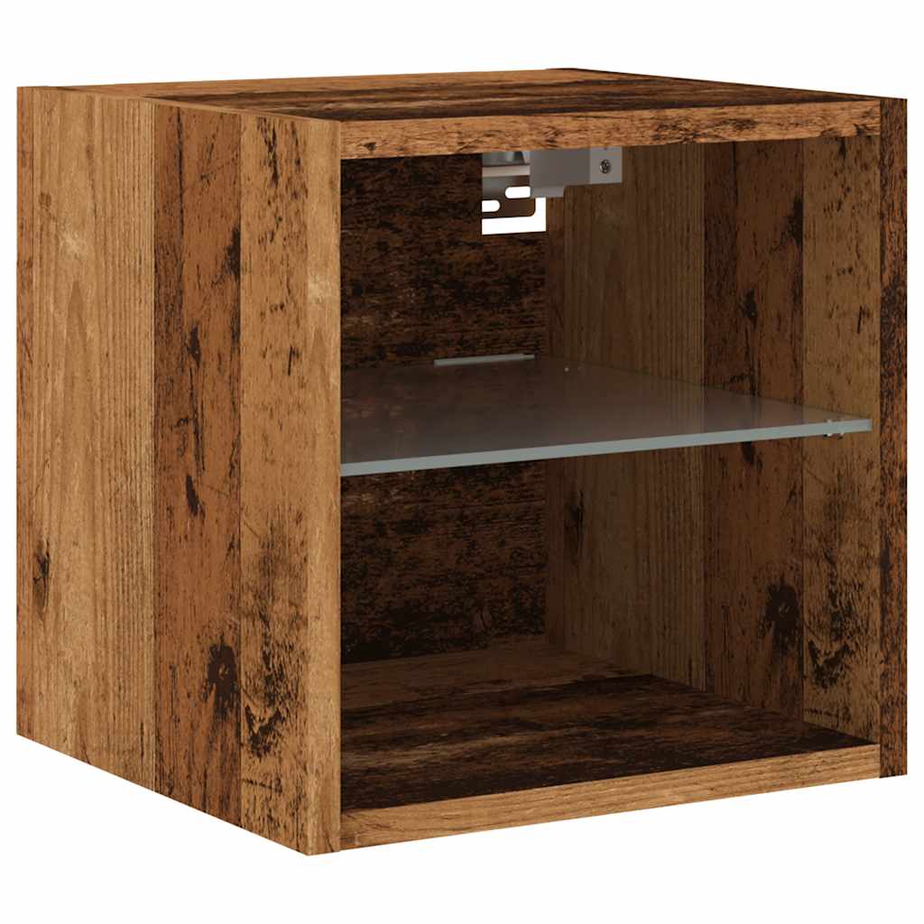Comode TV perete cu lumini LED 2 buc. lemn vechi 30x28,5x30 cm GartenMobel Dekor