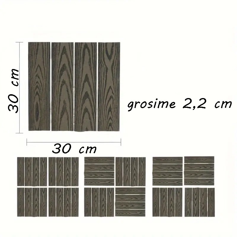 Placa wpc decking exterior, 30x30 cm, sistem interconectare click, grosime 2.2 cm, gri MultiMark GlobalProd