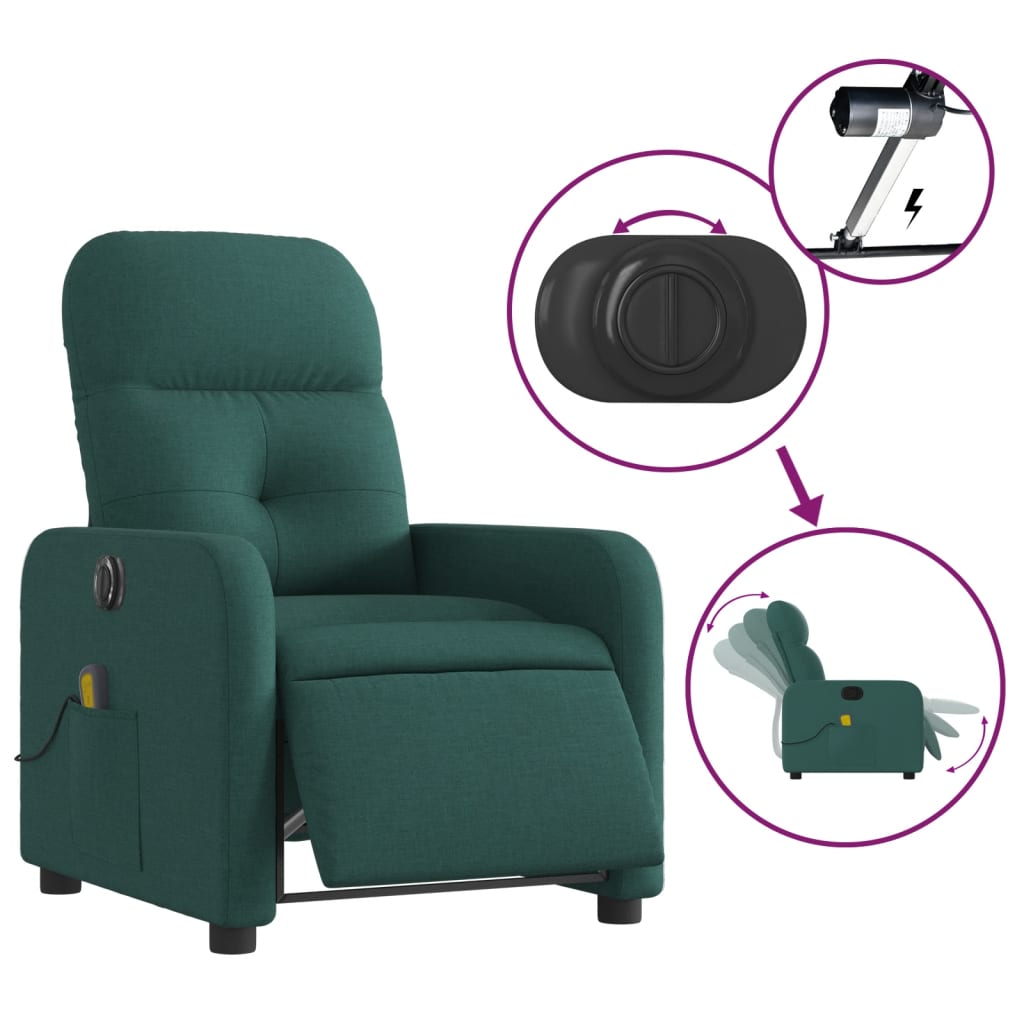 Fotoliu electric de masaj rabatabil, verde închis, textil GartenMobel Dekor