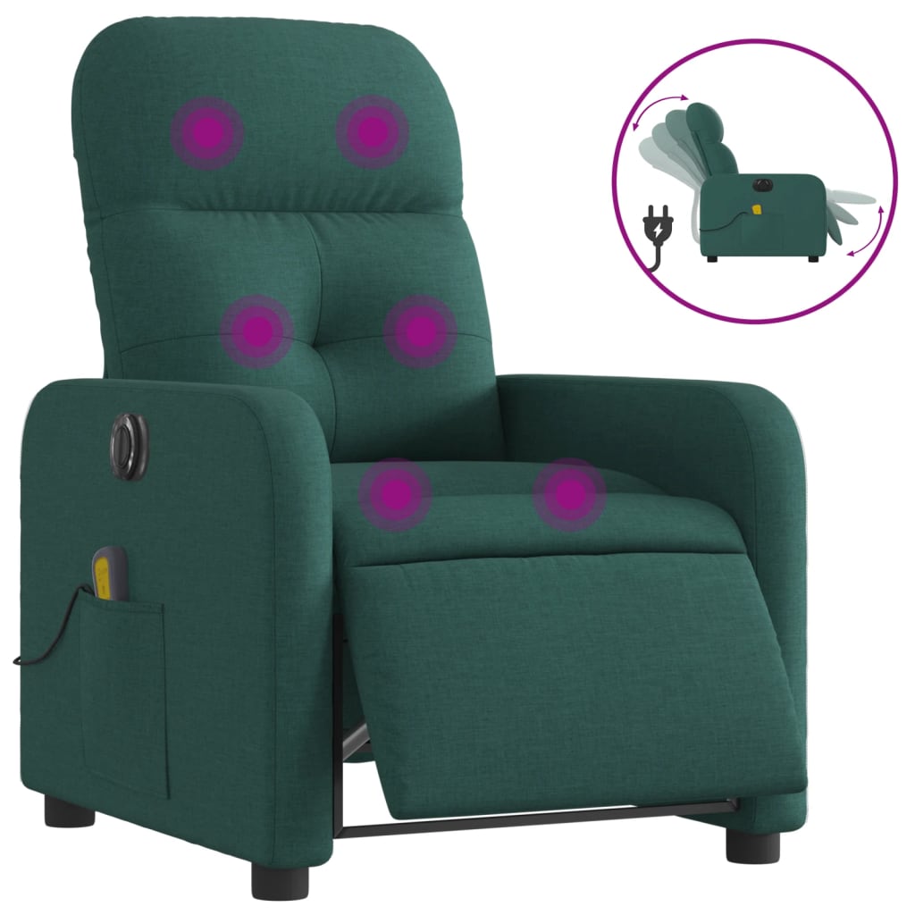 Fotoliu electric de masaj rabatabil, verde închis, textil GartenMobel Dekor