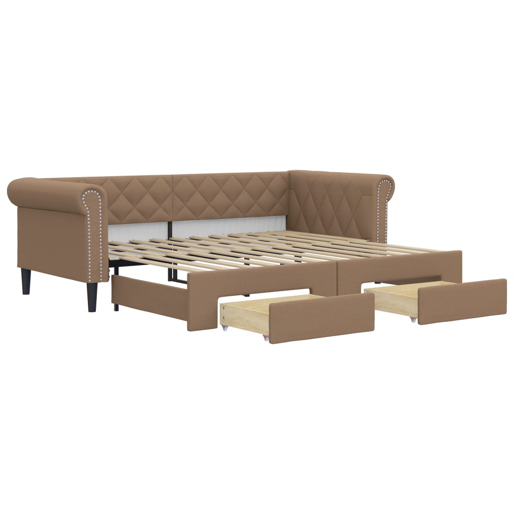 Pat de zi cu extensie și sertare cappuccino 90x200 cm piele eco GartenMobel Dekor