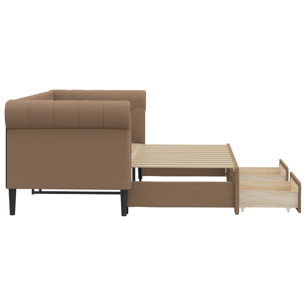 Pat de zi cu extensie și sertare cappuccino 90x200 cm piele eco GartenMobel Dekor