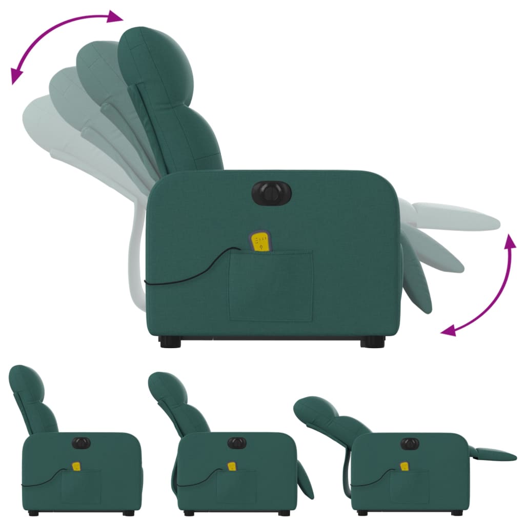 Fotoliu electric masaj rabatabil / ridicare verde închis textil GartenMobel Dekor