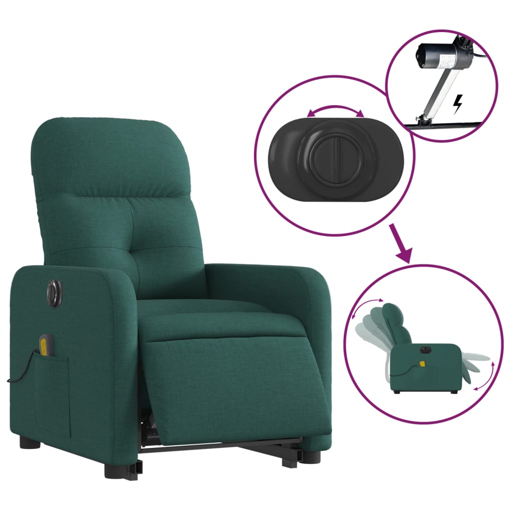 Fotoliu electric masaj rabatabil / ridicare verde închis textil GartenMobel Dekor