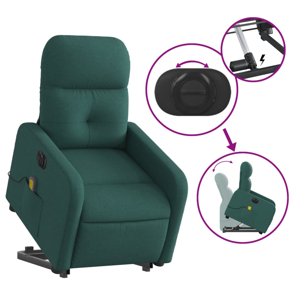 Fotoliu electric masaj rabatabil / ridicare verde închis textil GartenMobel Dekor