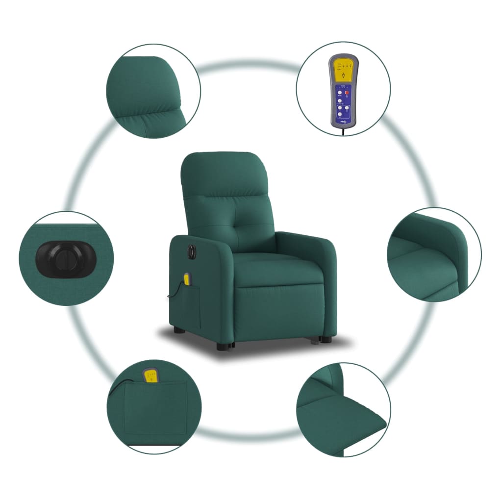Fotoliu electric masaj rabatabil / ridicare verde închis textil GartenMobel Dekor