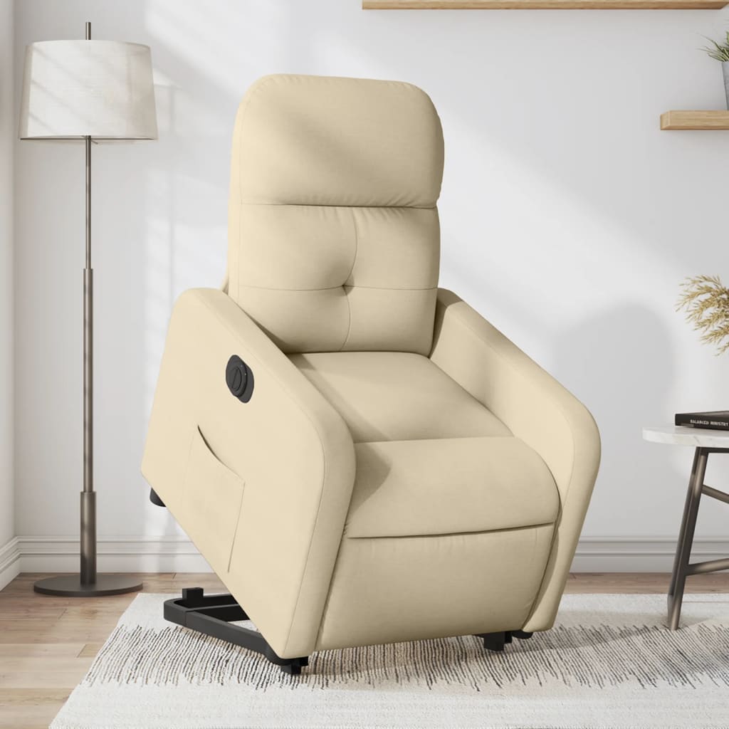 Fotoliu electric rabatabil cu ridicare, crem, textil GartenMobel Dekor