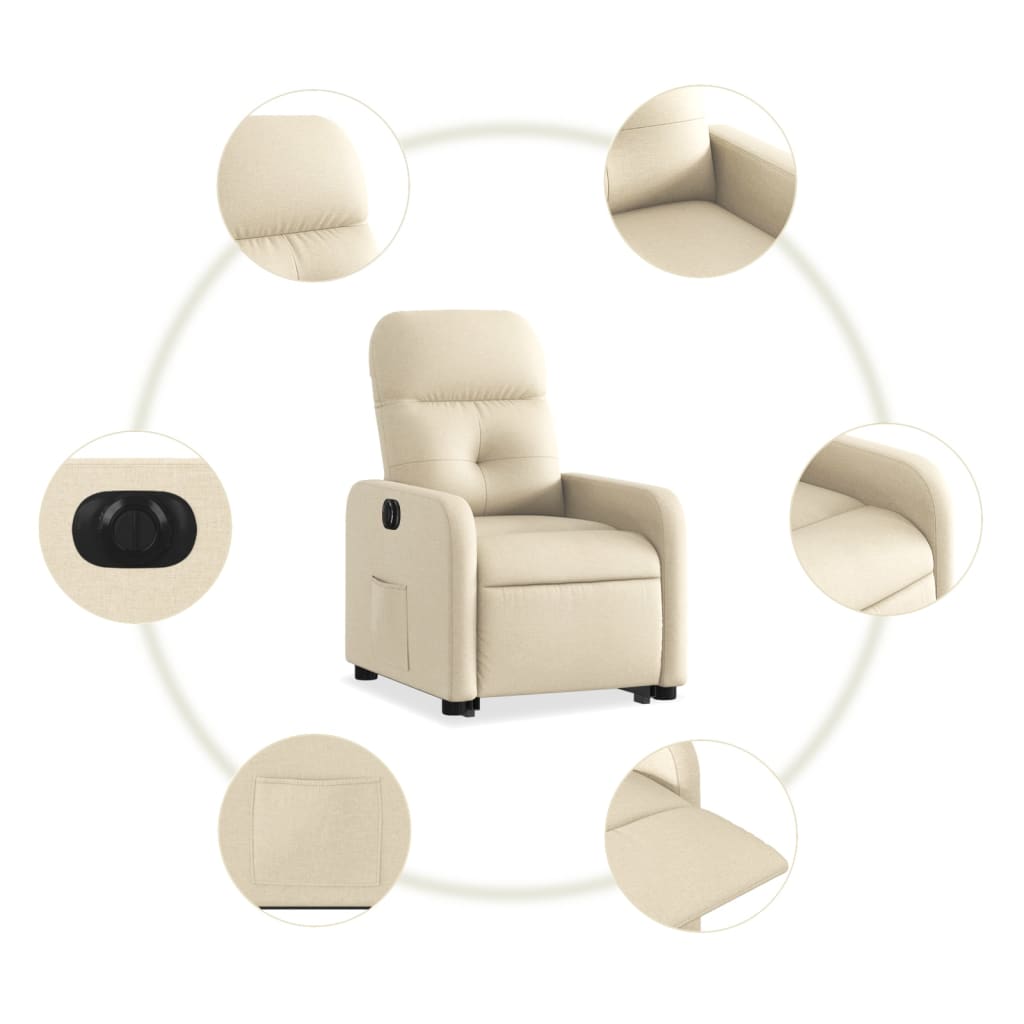 Fotoliu electric rabatabil cu ridicare, crem, textil GartenMobel Dekor