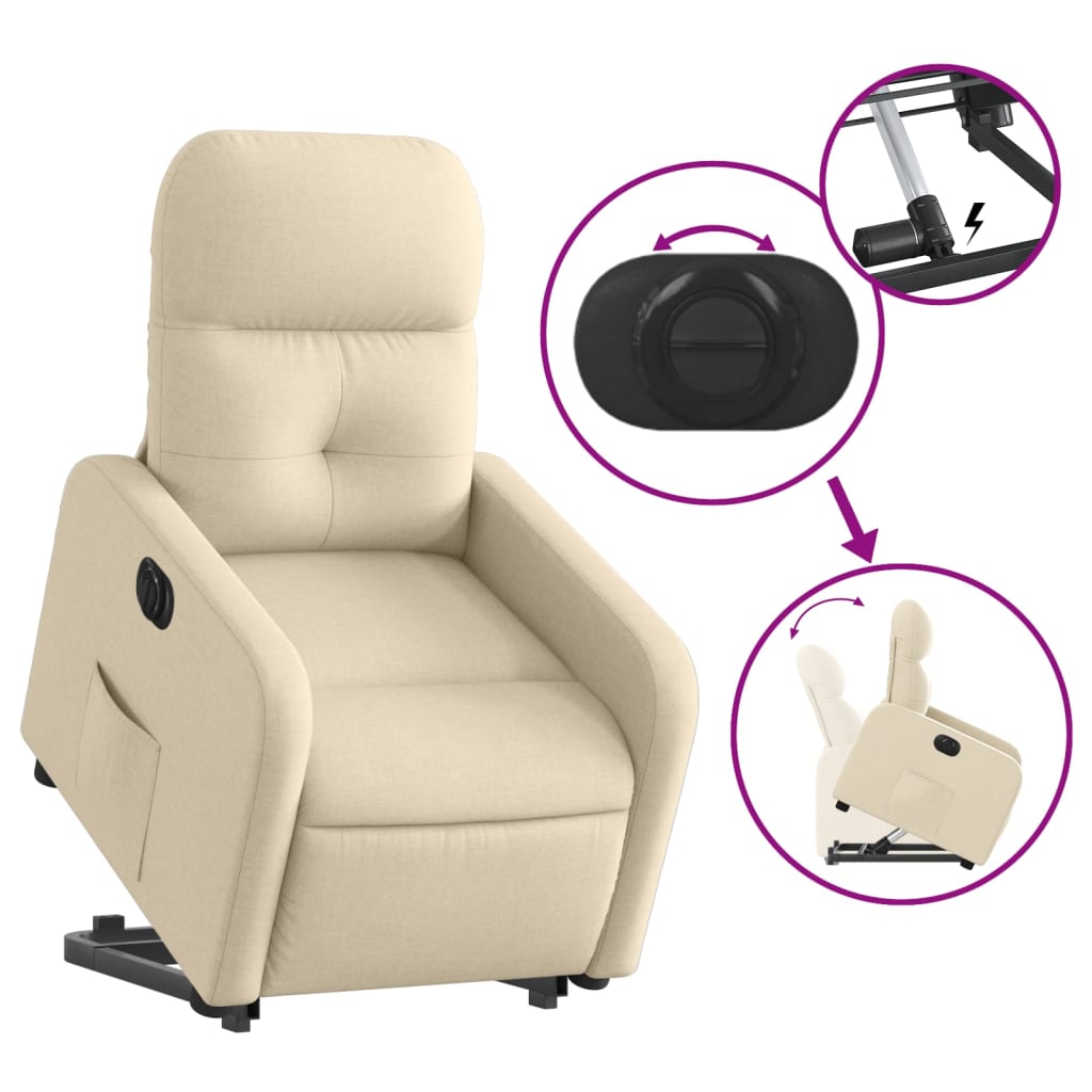 Fotoliu electric rabatabil cu ridicare, crem, textil GartenMobel Dekor