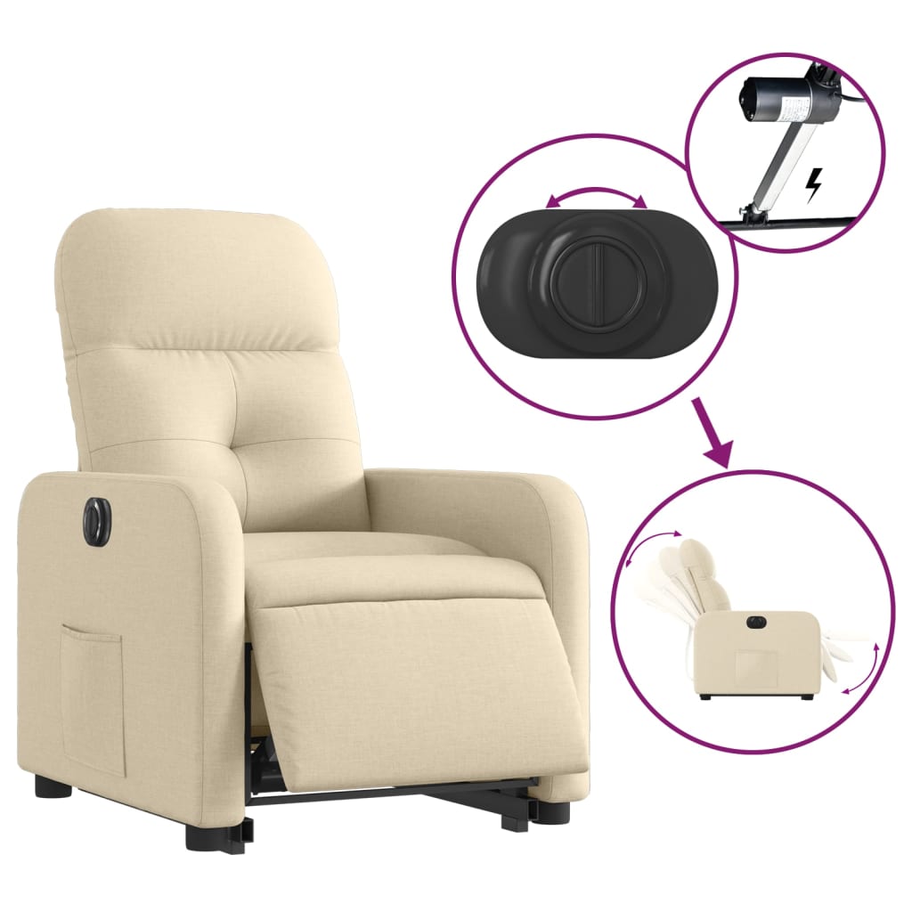 Fotoliu electric rabatabil cu ridicare, crem, textil GartenMobel Dekor