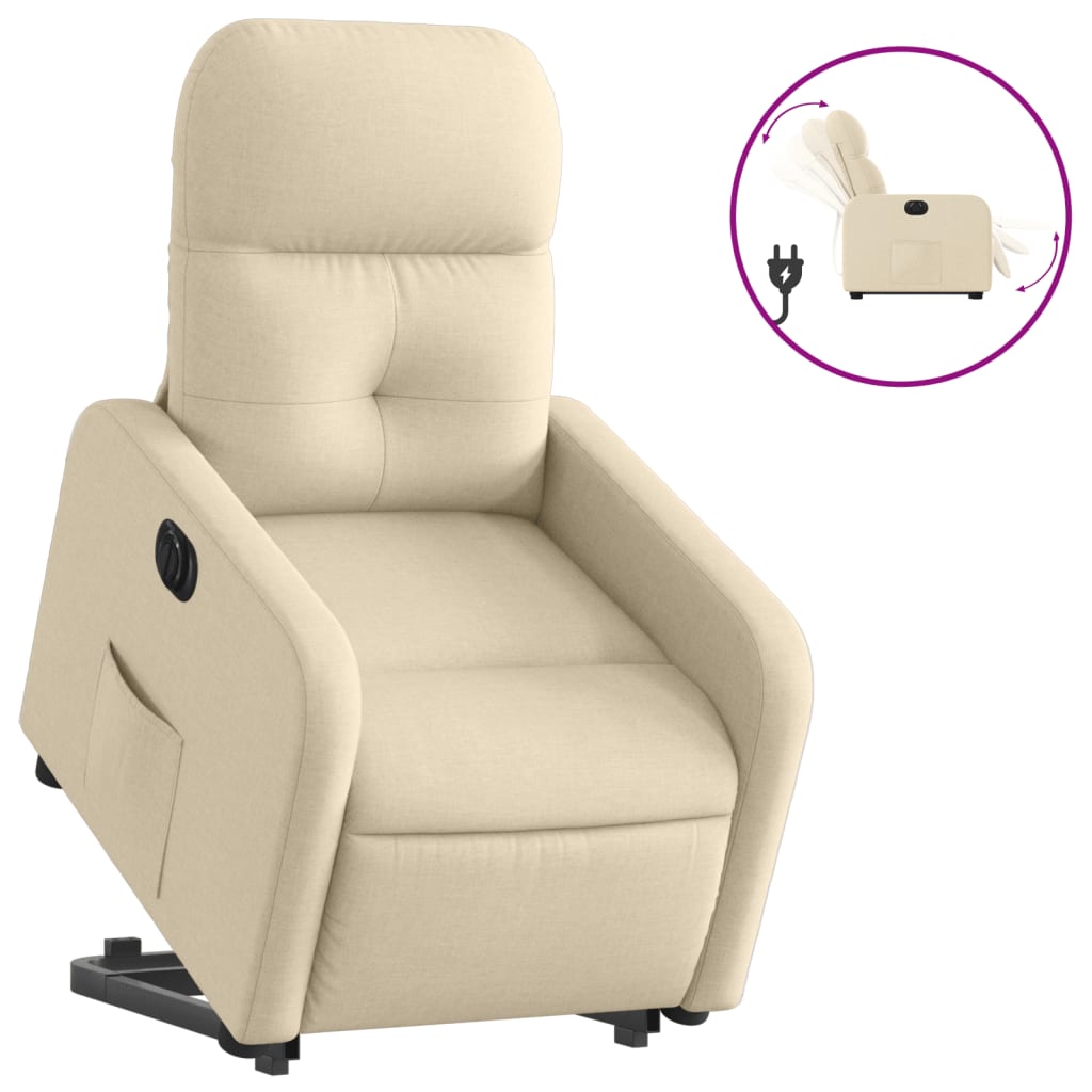 Fotoliu electric rabatabil cu ridicare, crem, textil GartenMobel Dekor