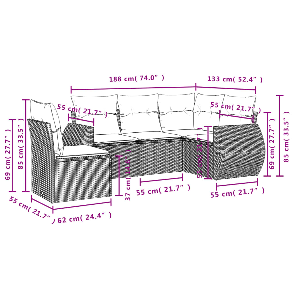 Set canapele de grădină cu perne, 5 piese, maro, poliratan GartenMobel Dekor