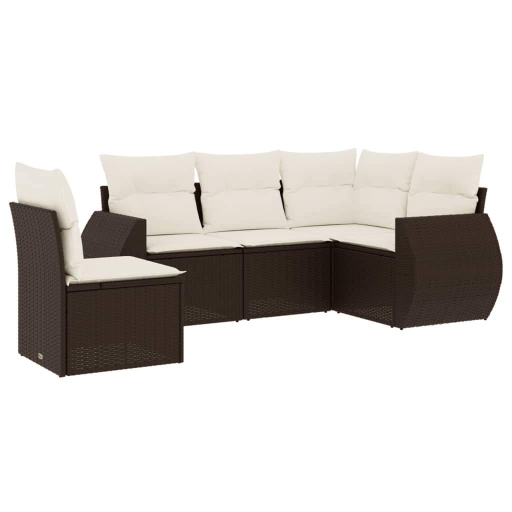 Set canapele de grădină cu perne, 5 piese, maro, poliratan GartenMobel Dekor