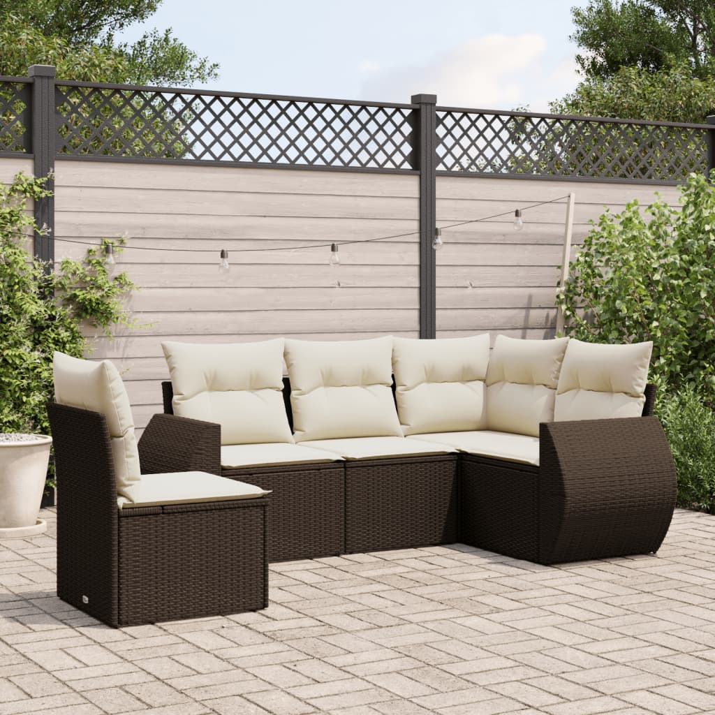 Set canapele de grădină cu perne, 5 piese, maro, poliratan GartenMobel Dekor