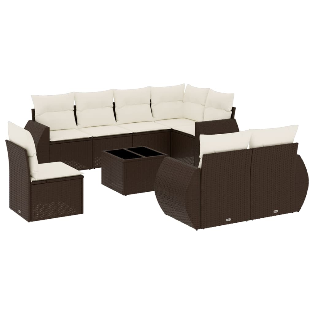 Set canapele de grădină cu perne, 9 piese, maro, poliratan GartenMobel Dekor
