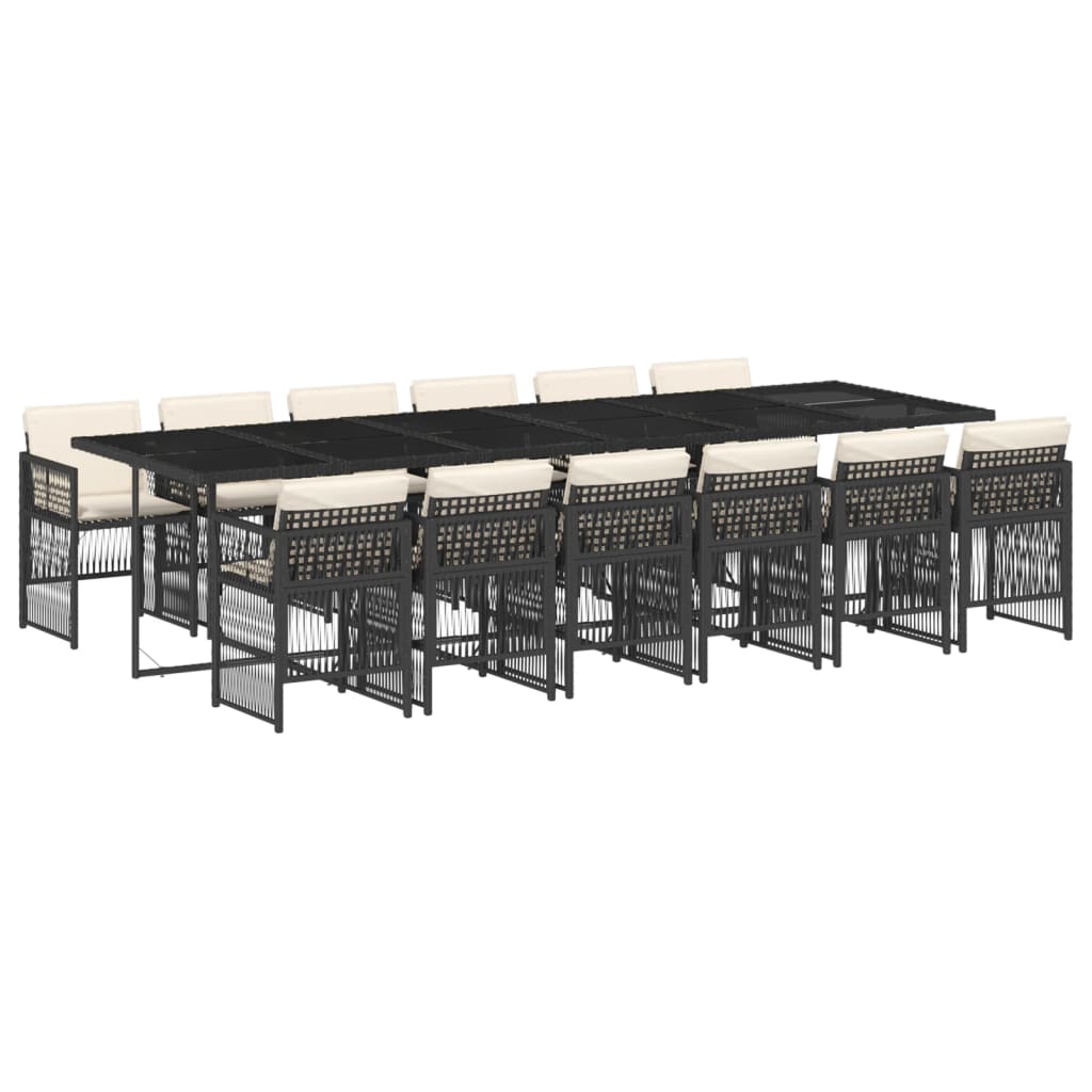 Set mobilier de grădină cu perne, 13 piese, negru, poliratan GartenMobel Dekor