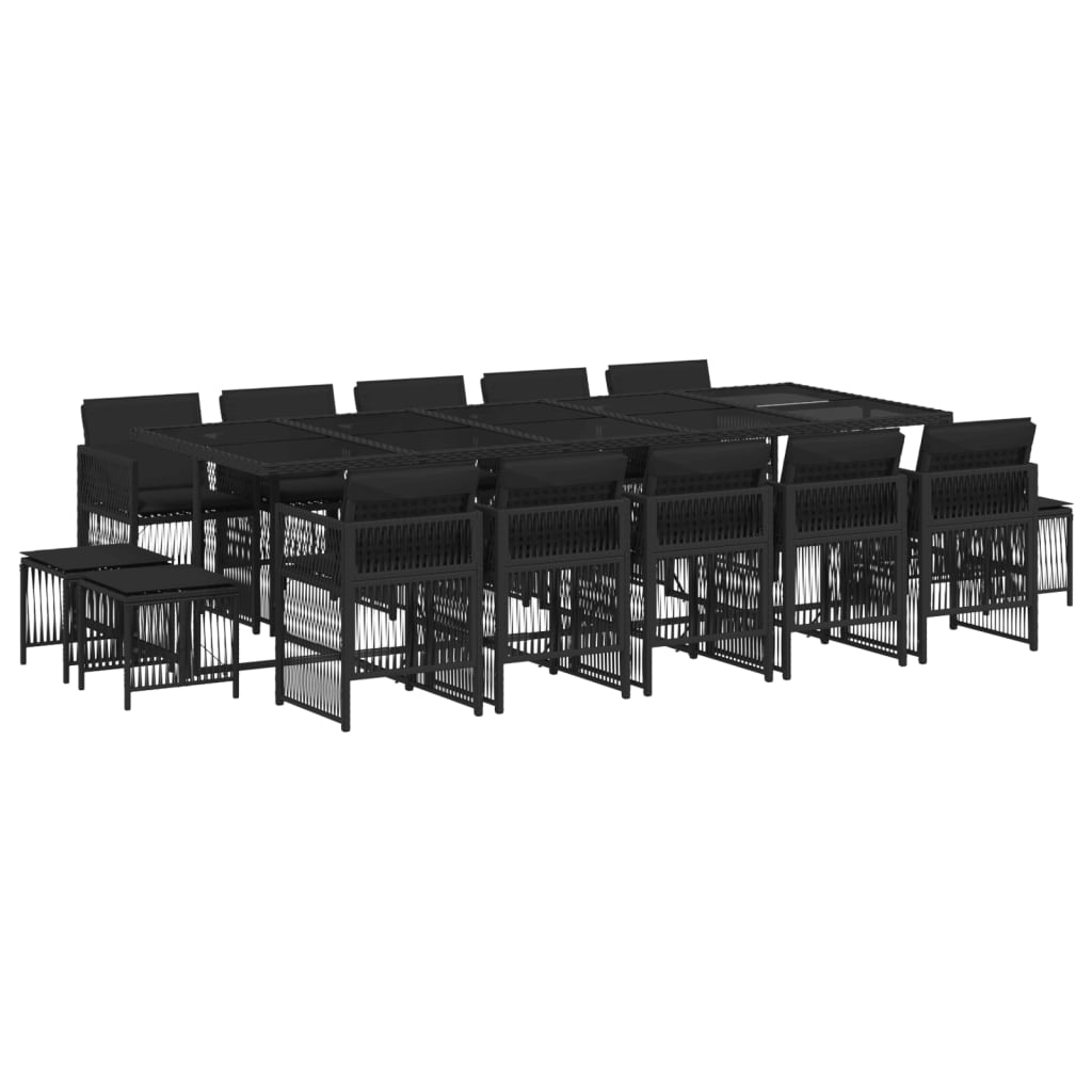 Set mobilier de grădină cu perne, 15 piese, negru, poliratan GartenMobel Dekor