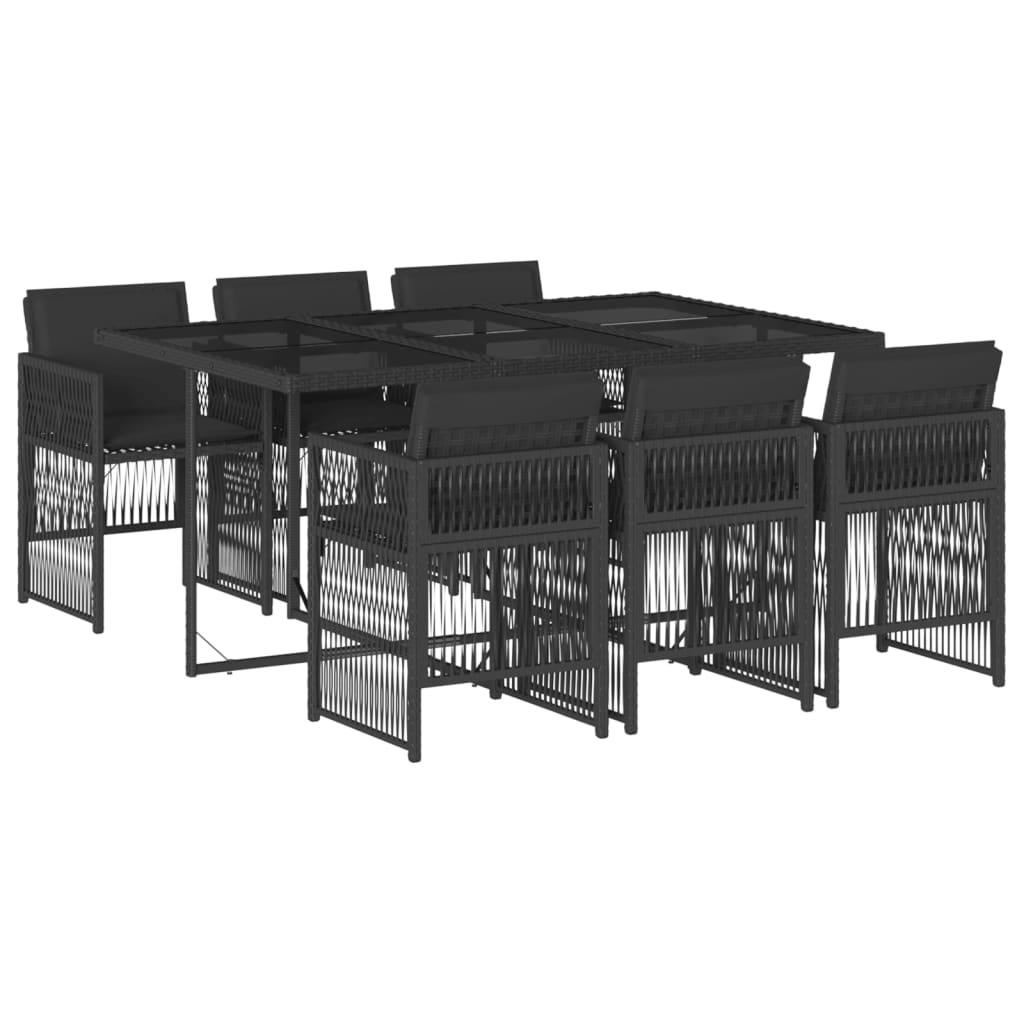 Set mobilier de grădină cu perne, 7 piese, negru, poliratan GartenMobel Dekor